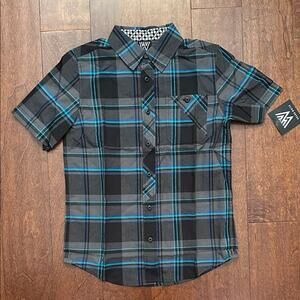 Shaun White Boy’s Gray, Black and Blue Plaid Button Down Shirt, Size M 8/10, NWT